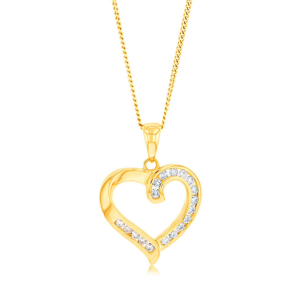 Australian Diamond 9ct Yellow Gold 1/4 Carat Diamond Heart Pendant