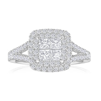 9ct White Gold Diamond Ring Set With 68 Brilliant Cut Diamonds