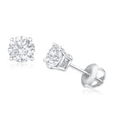 14ct White Gold 1 Carat Diamond Stud Earrings with Secure Screw Back Setting