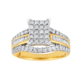 9ct Yellow Gold 1 Carat Diamond Ring with Brilliant and Baguette Cut Diamonds