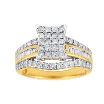 9ct Yellow Gold 1 Carat Diamond Ring with Brilliant and Baguette Cut Diamonds