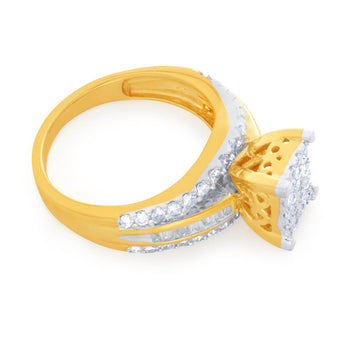 9ct Yellow Gold 1 Carat Diamond Ring with Brilliant and Baguette Cut Diamonds