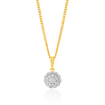 9ct Yellow Gold Diamond Pendant Set with 1/5 Carat of 20 Brilliant Diamonds