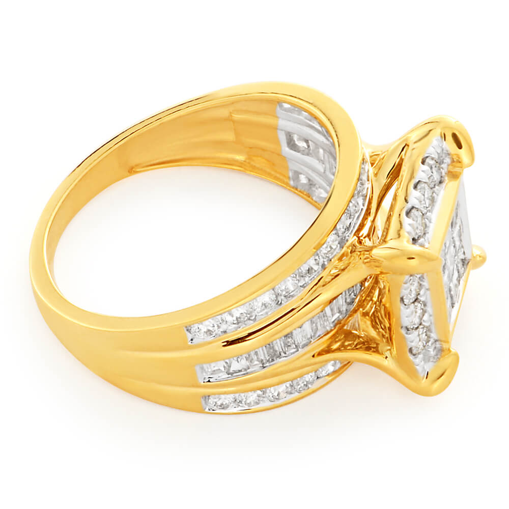 9ct Yellow Gold 2 Carat Diamond Ring Set with 73 Stunning Diamonds