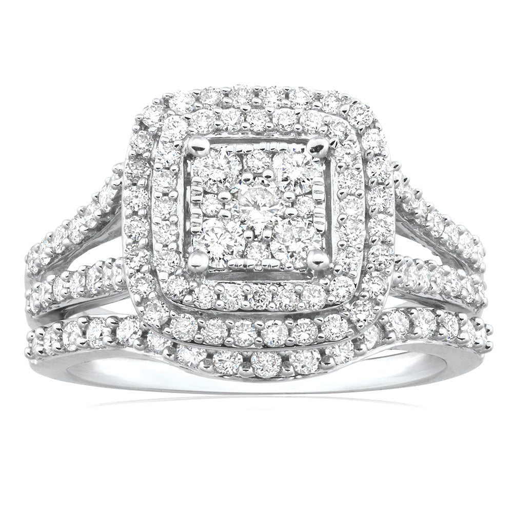 9ct White Gold 2 Ring Bridal Set With 1.2 Carats Of Diamonds