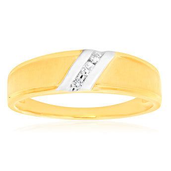 3 Diamonds Mens Ring in 9ct Yellow Gold