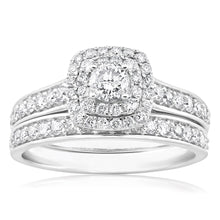 Load image into Gallery viewer, 9ct White Gold 2 Ring Bridal Set With 65 Diamonds Totalling 1 Carat