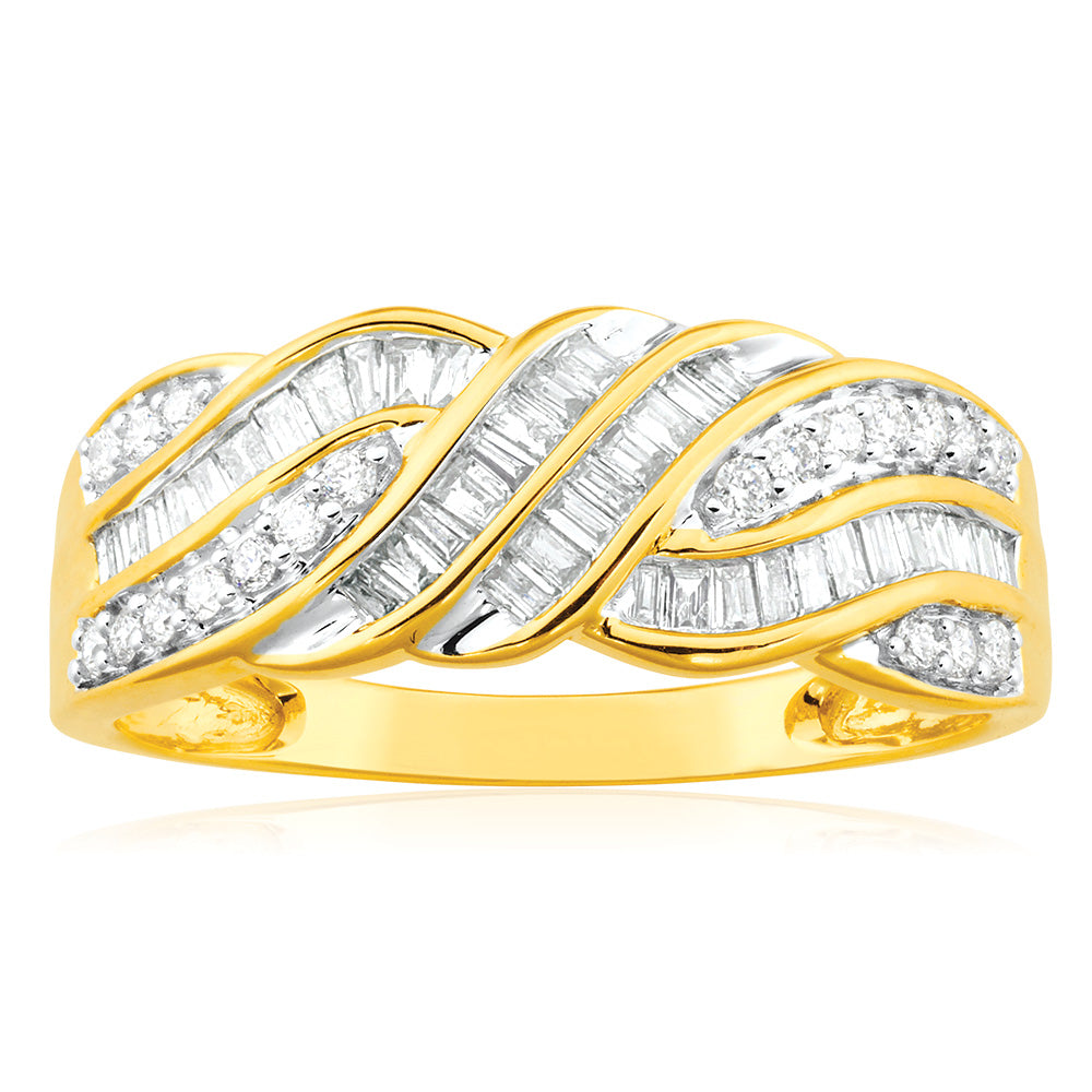 9ct Yellow Gold 1/2 Carat Diamond Ring Set With 20 Brilliant Diamonds