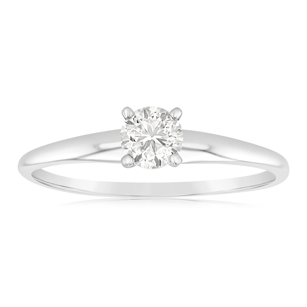 14ct White Gold Solitaire Ring With 50 Point Brilliant Cut Diamond