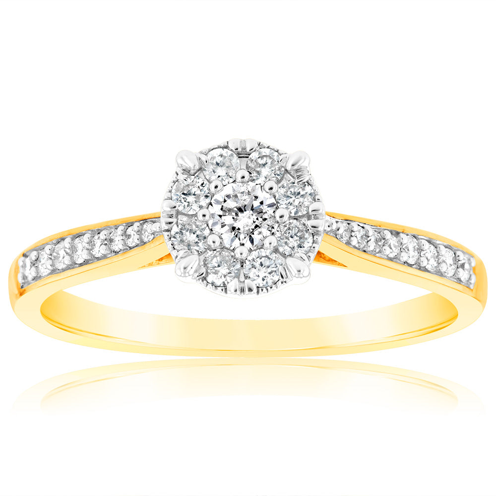 9ct Yellow Gold Ring With 1/3 Carats Of Diamonds