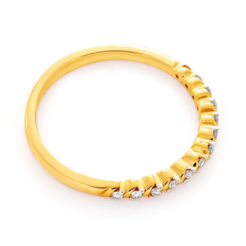 9ct Yellow Gold Diamond Ring with 13 Brilliant Cut Diamonds and Rhodium Plated Claws