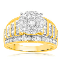 Load image into Gallery viewer, 9ct Yellow Gold 2 Carat Diamond Ring set with 53 Brilliant and 44 Taperd Diamonds