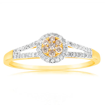 9ct Yellow Gold Ring with 1/4 Carat of Diamonds