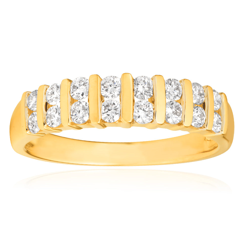 9ct Yellow Gold 1/2 Carat Double Row Channel Set Diamond Ring