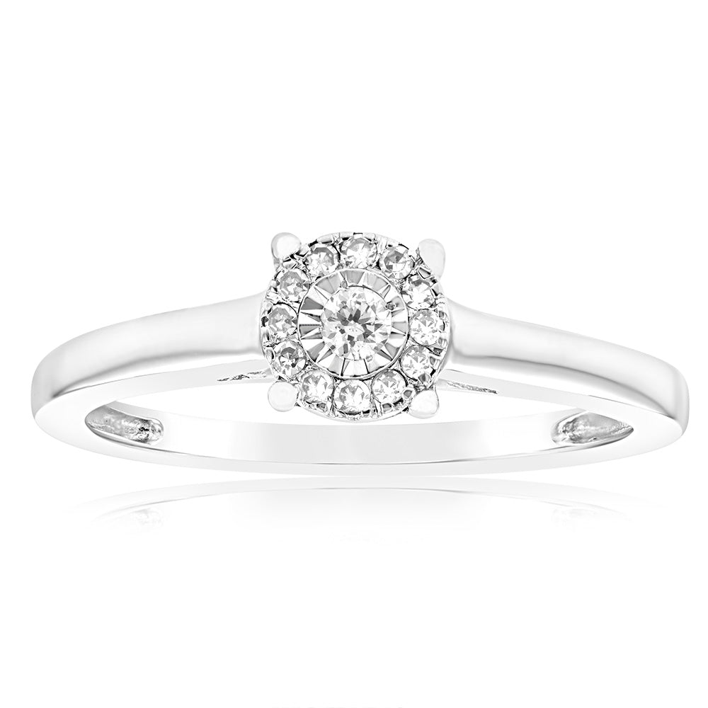 9ct White Gold 10 Points Diamond Ring with 13 Brilliant Cut Diamonds