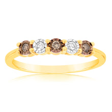 Load image into Gallery viewer, 9ct Yellow Gold Australian Champagne Diamond Ring with 2 Brilliant White Diamonds