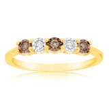 9ct Yellow Gold Australian Champagne Diamond Ring with 2 Brilliant White Diamonds