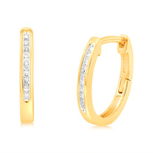 Load image into Gallery viewer, 9ct Yellow Gold Hoop Earrings with 20 Brilliant Diamonds