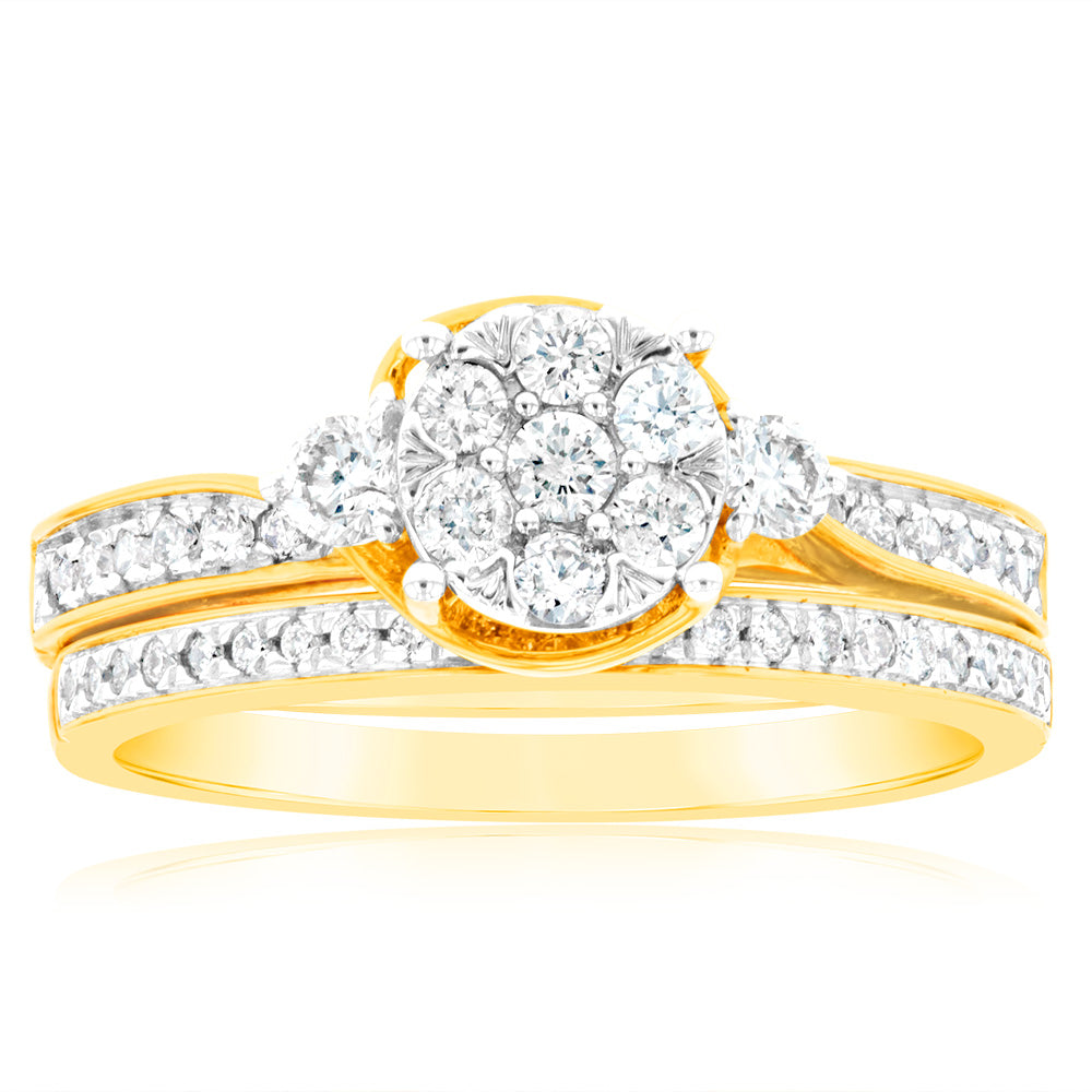 9ct Yellow Gold 3/5 Carat Diamond Bridal Ring Set