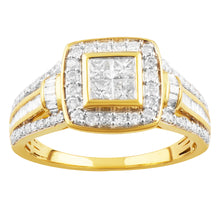 Load image into Gallery viewer, 9ct Yellow Gold 1 Carat Diamond Ring with Princess Brilliant and Baguette Diamonds