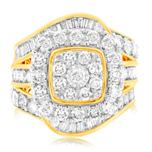Load image into Gallery viewer, 9ct Yellow Gold 3 Carat Diamond Ring with Brilliant and Tapered Baguette Diamonds