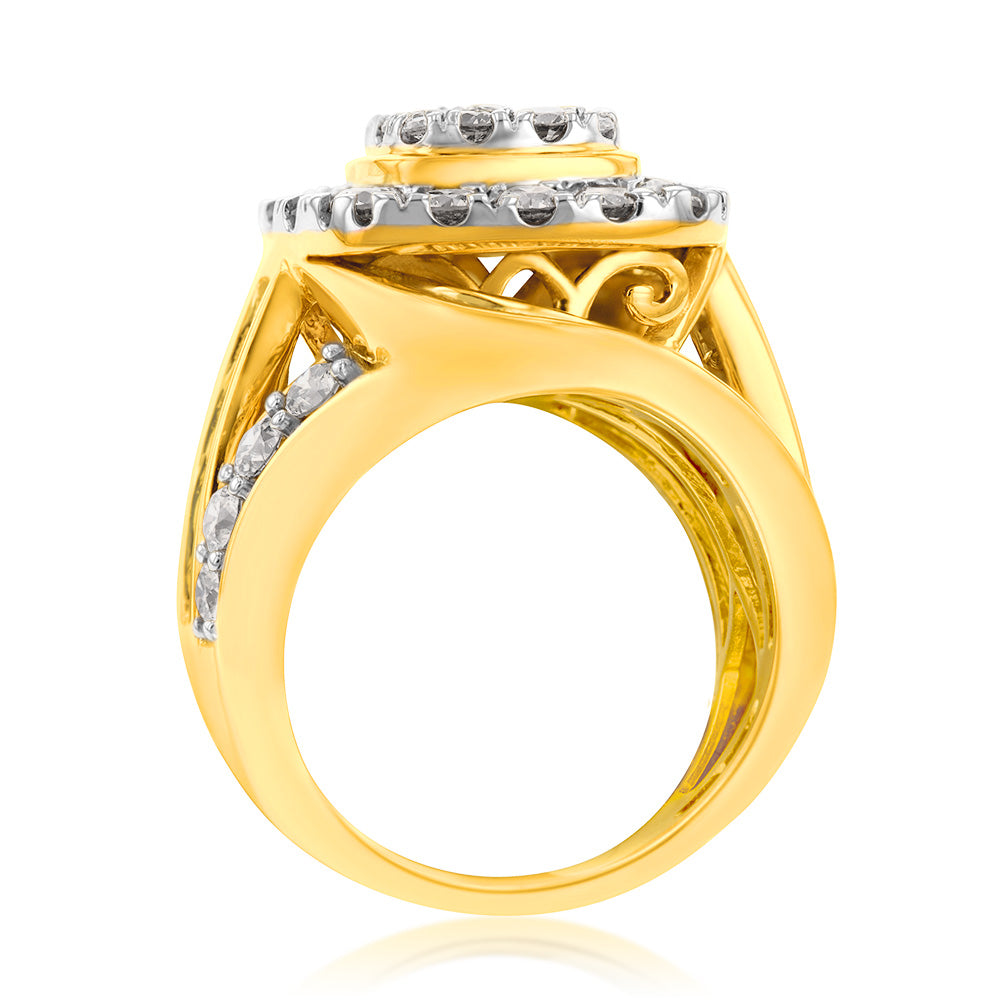 9ct Yellow Gold 3 Carat Diamond Ring with Brilliant and Tapered Baguette Diamonds