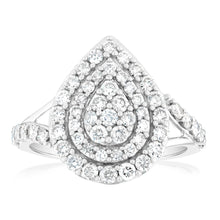 Load image into Gallery viewer, 9ct White Gold 1 Carat Diamond Pear Shape Cluster Ring