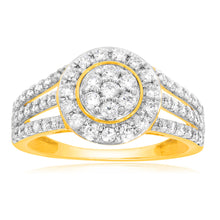 Load image into Gallery viewer, 9ct Yellow Gold 1 Carat Diamond Round Shape Cluster Ring