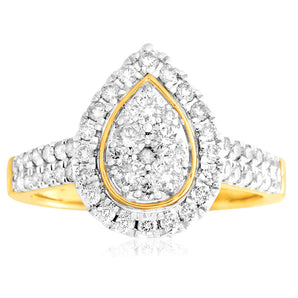 9ct Yellow Gold 1 Carat Diamond Pear Shape Cluster Ring