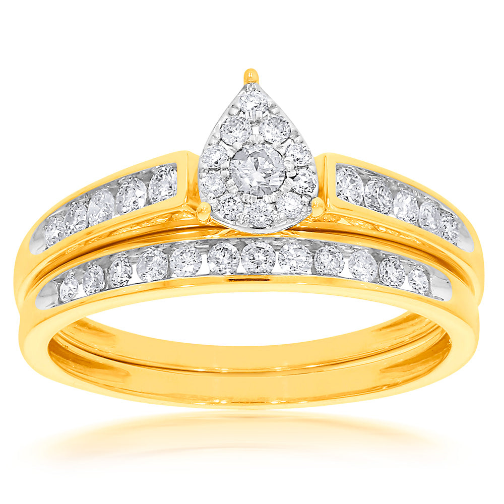 9ct Yellow Gold 2 Ring Bridal Set With 1/2 Carat of Brilliant Cut Diamonds