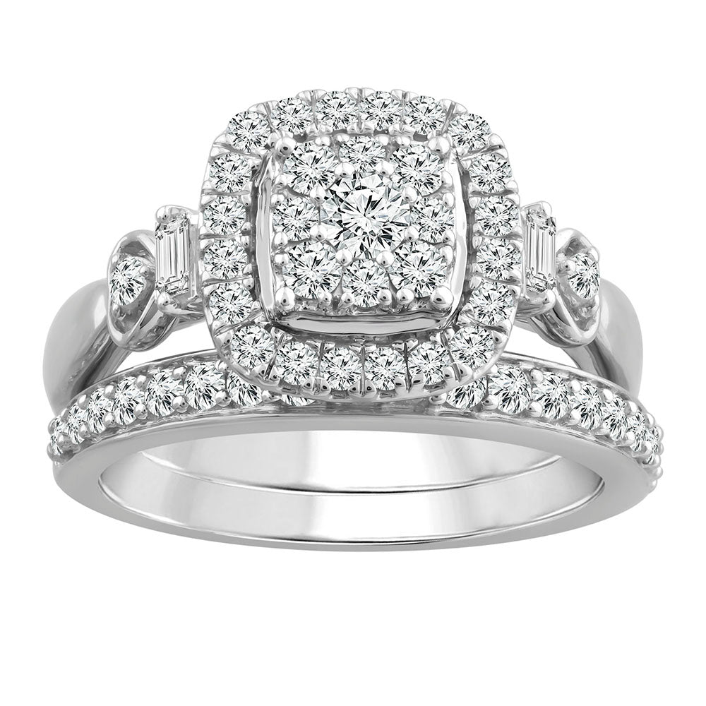 9ct White Gold 0.80 Carat Diamond Bridal 2 Ring Set