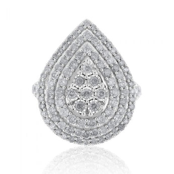 Sterling Silver and 9ct Yellow Gold 3 Carat Diamond Pear Shaped Cluster Ring