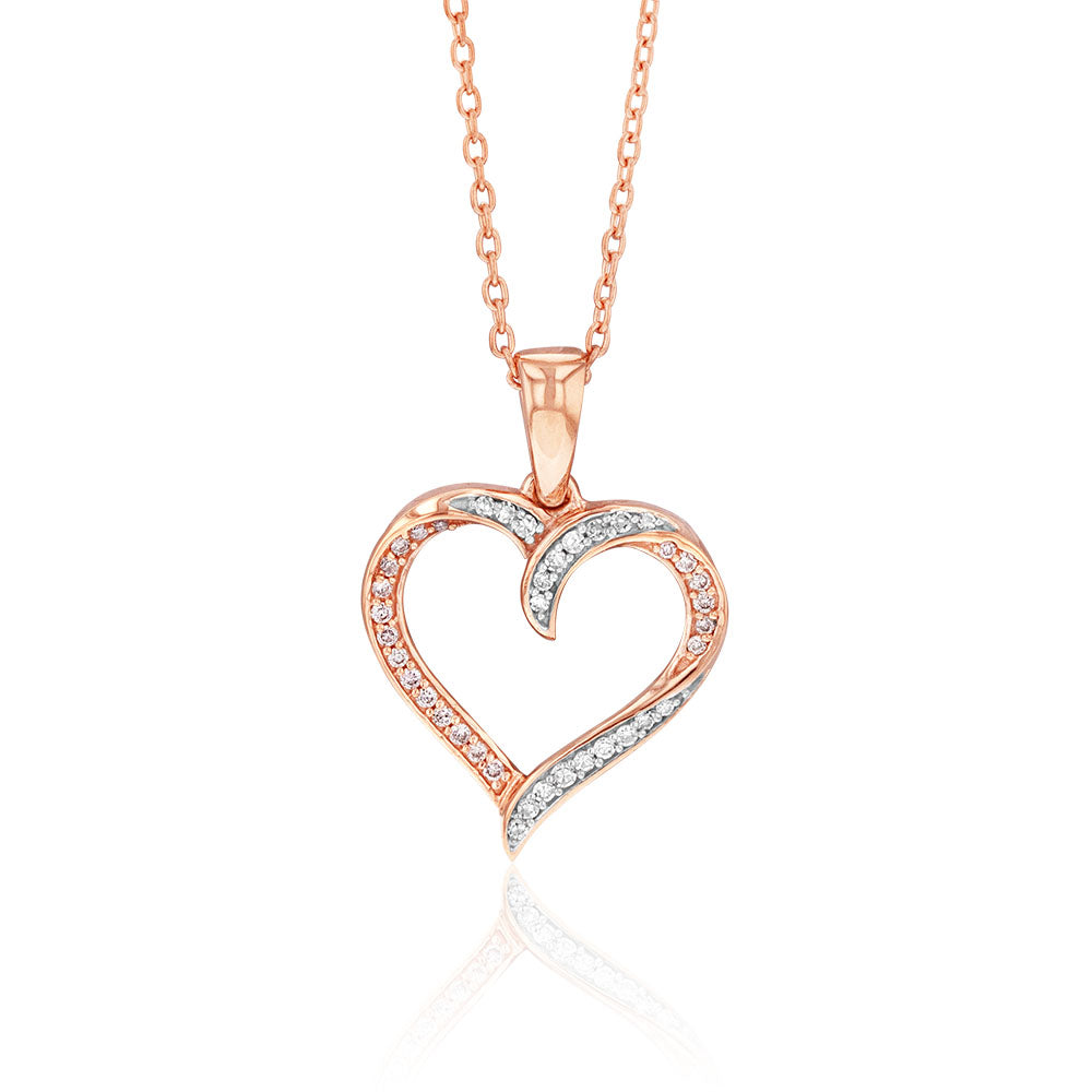 9ct Rose Gold Diamond Heart Pendant with Pink and White Diamonds