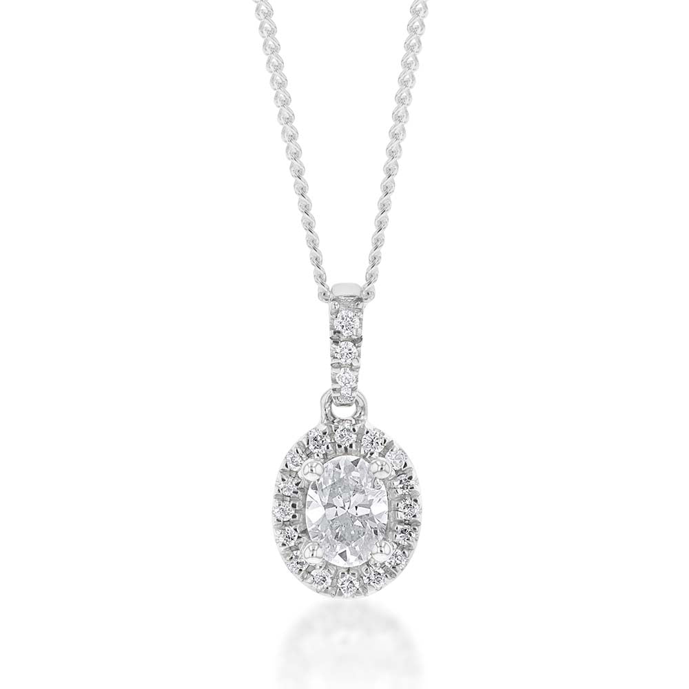 10ct White Gold 1/3 Carat Diamond Pendant with Oval Diamond Center and