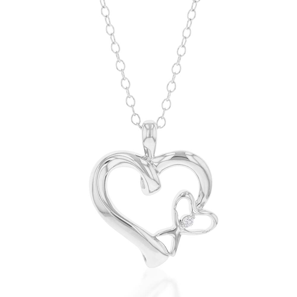 Sterling Silver Heart Diamond Pendant with 45cm Chain