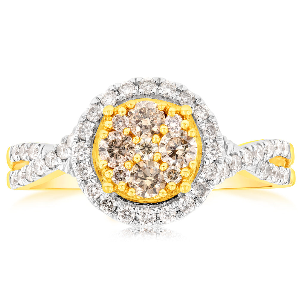 9ct Yellow Gold 3/4 Carat Diamond Round Shape Cluster Ring