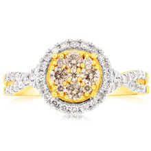 Load image into Gallery viewer, 9ct Yellow Gold 3/4 Carat Diamond Round Shape Cluster Ring