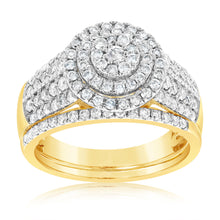Load image into Gallery viewer, 9ct Yellow Gold 1 Carat  Diamond Round Shape Cluster Bridal 2-Ring Set