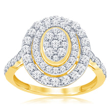 Load image into Gallery viewer, 9ct Yellow Gold 1 Carat Diamond Oval Shape Cluster Ring
