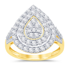 Load image into Gallery viewer, 9ct Yellow Gold 1 Carat Diamond Pear Shape Cluster Ring