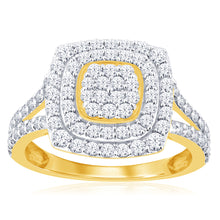Load image into Gallery viewer, 9ct Yellow Gold 1 Carat Diamond Cushion Shape Cluster Ring