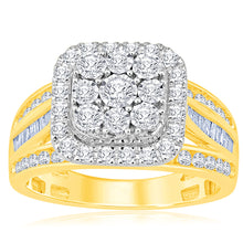 Load image into Gallery viewer, 9ct Yellow Gold 1 Carat Diamond Cushion Cluster Ring