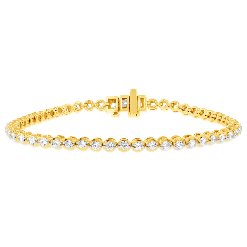 14ct Yellow Gold 2 Carats Diamond Tennis Bracelet With 51 Brilliant Diamonds 18cm
