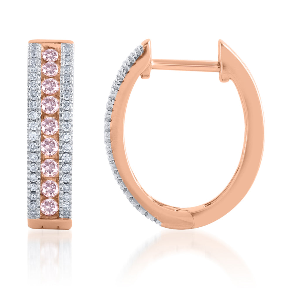 9ct  White and Rose Gold 1/2 Carat Diamond Hoop Earrings With Pink Argyle Diamonds