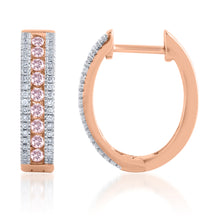 Load image into Gallery viewer, 9ct  White and Rose Gold 1/2 Carat Diamond Hoop Earrings With Pink Argyle Diamonds