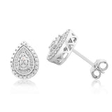 Sterling Silver With 2 Diamond Pear Shape Earing Stud