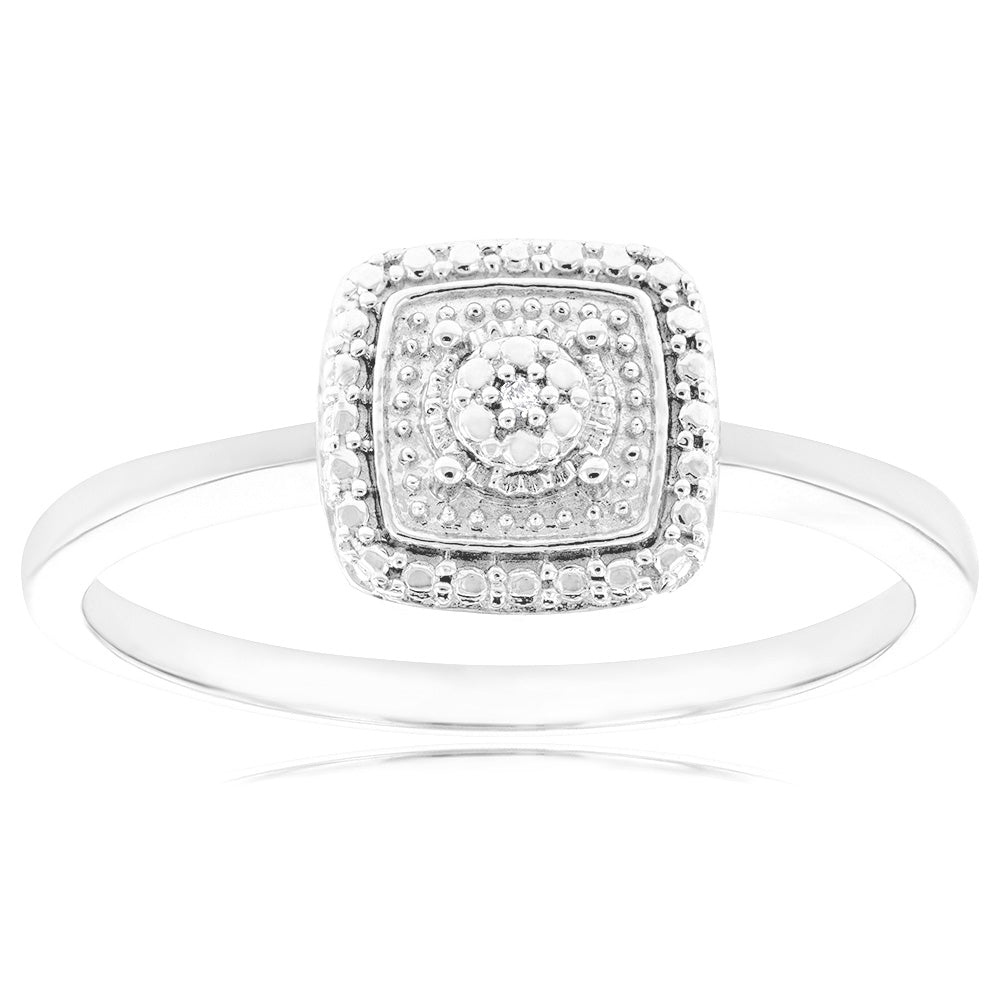 Sterling Silver With Diamond Cushion Shape Ring