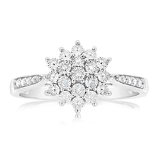 Load image into Gallery viewer, Sterling Silver Diamond Cluster Ring