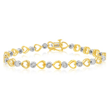 Load image into Gallery viewer, Sterling Silver Gold Plated Diamond Bracelet with Heart Design