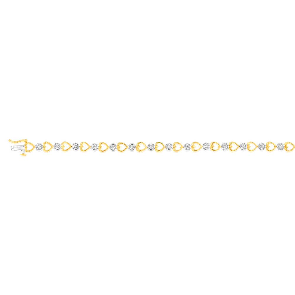 Sterling Silver Gold Plated Diamond Bracelet with Heart Design